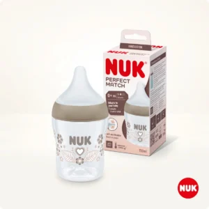 Nuk FC lutipudel 150ml 0-6kuud S silikoonist lutiga PERFECT MATCH, Heart,temperatuuri kontrolliga