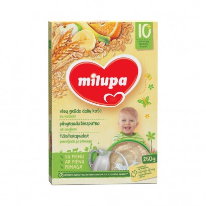 TÄISTERAMÜSLI PUUVILJADEGA PIIMAPUDER MILUPA 250G 10.kuust