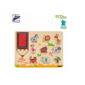 Woodyland Puidust puzzle/templid nuppudega Aafrika loomad+templipadi