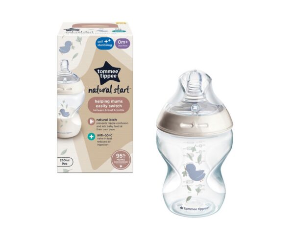 Tommee Tippee Natural Start lutipudel isesteriliseerimise funktsiooniga 260ml 0+kuust linnukesega