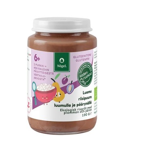 Nôgeli mahe riisipuder ploomi ja pirniga, lisatud rauaga 3x190g 6+ kuud (1purk-1,95eur)