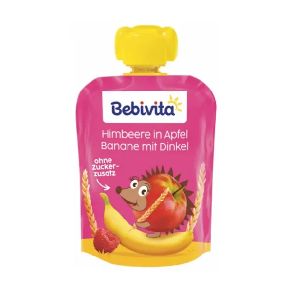 BEBIVITA Õuna-banaanipüree vaarikate ja speltaga alates 1.eluaastast. 3x90g (1tk-0,99eur)