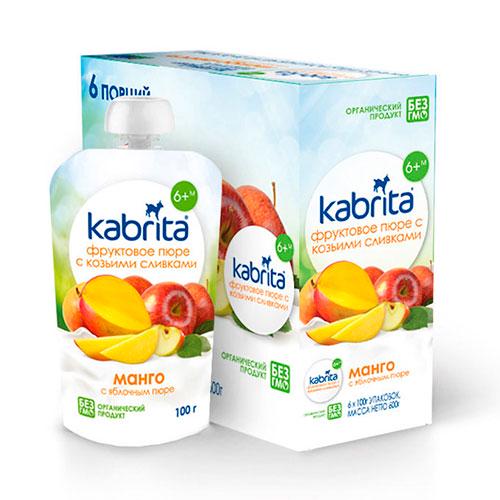 Püree Kabrita kitsepiimast hapupiima, mango ja õuntega alates 6+kuust 3x100g(1tuub-3,36eur)