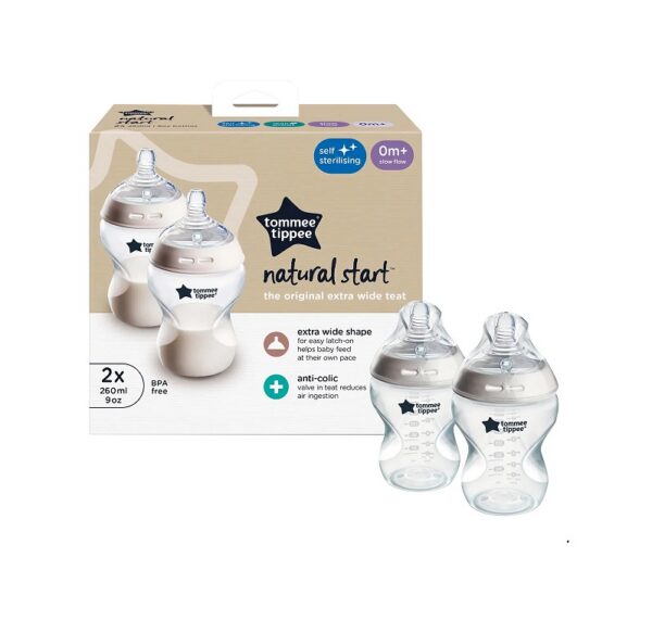 Tommee Tippee Natural Start lutipudel isesteriliseerimise funktsiooniga 2x260ml 0+kuust linnukesega