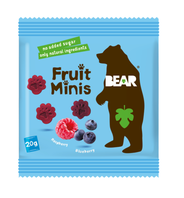 BEAR Fruit Minis vaarika-mustika puu- ja köögiviljapalad 3+aastasele 20g