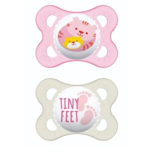 MAM Mini Ulti silikoonlutid 2 tk sirge lutiga Roosa Kiisu pojaga/Valge Tiny Feet 0-6kuud