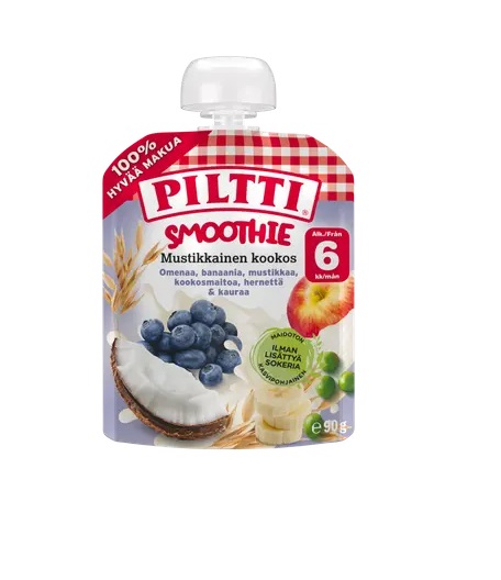 Piltti Smuuti mustikas kookos 3×90 g, alates 6-elukuust (1tuub-1,20eur)