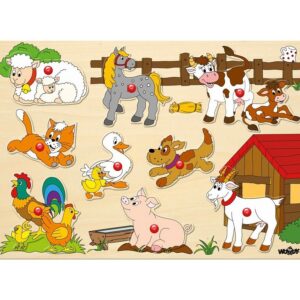 Woodyland Puidust puzzle nuppudega Farmiloomad