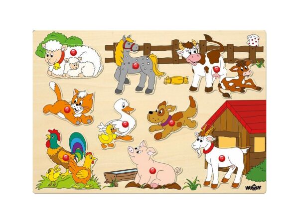 Woodyland Puidust puzzle nuppudega Farmiloomad
