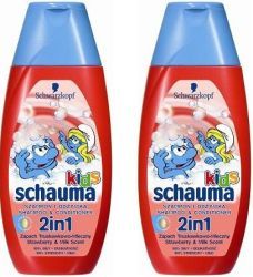 Schauma 2in1 shampoon&palsam 2x250ml Maasika-ja piimalõhnaline,Smurfid