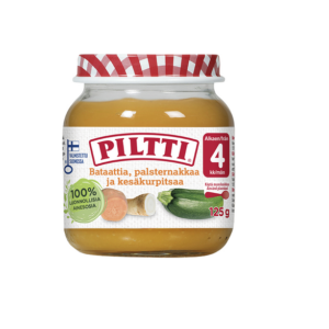 Piltti lastetoit bataadi, pastinaagi ja suvikõrvitsaga 3x125g 4.kuust (1purk-0,89eur)
