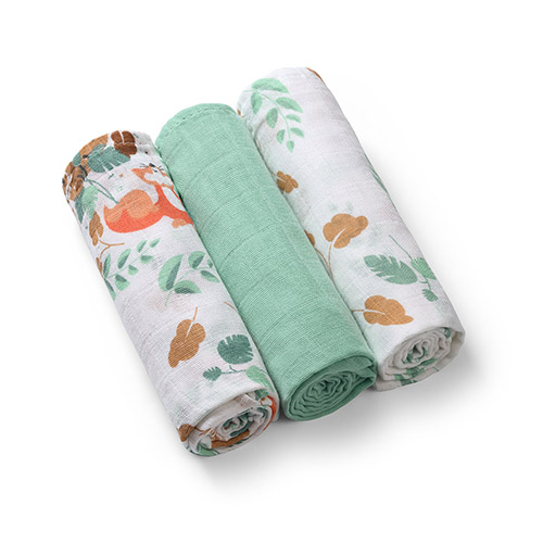 BabyOno musliinist mähkimislinad/suulapid 70x70cm, Green 3tk
