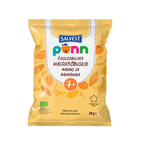 Põnn Salvest öko maisikrõbuskid mango,banaan 2x20g 7+kuust (1pakk-1,62eur)