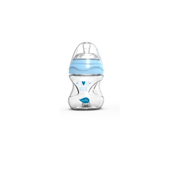 Nuvita klaaspudel 140ml sinine+silikoonist pudelilutt 0+kuud