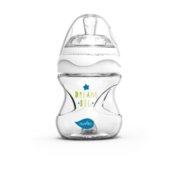 Nuvita klaaspudel 140ml valge+silikoonist pudelilutt 0+kuud