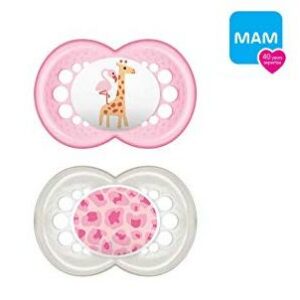MAM ORIGINAL SILIKOONLUTID 2 TK 6+KUUD SIRGE OTSAGA,STERILISEERIMISKARBIS roosa/valge kaelkirjak sõbraga ja roosad laigud 295062