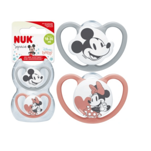 Nuk silikoon ortodondiline rõngaslutt N1 Space Mickey 18-36kuud 2tk hall/roosa