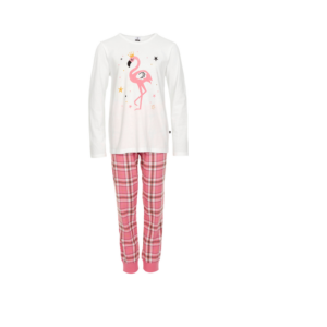 Pidzaama House trikotaaz pluus+flanell püksid Valge/roosa Flamingo (90-110cm)