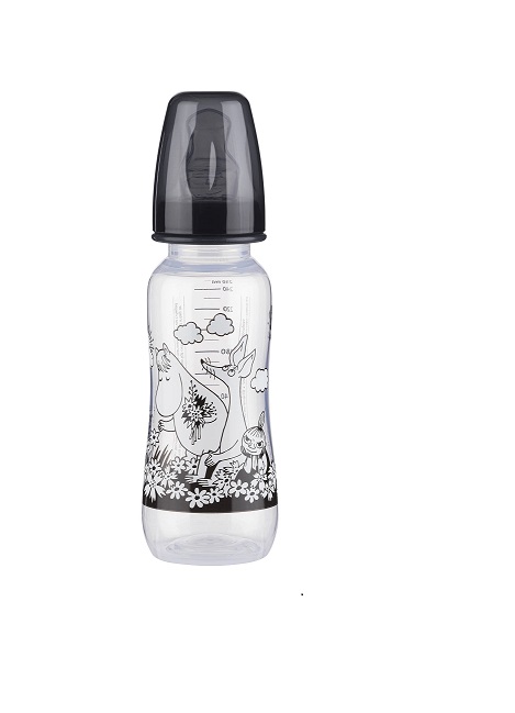 Lutipudel Marimekko Ainu 240ml Must/valge Muumi,Sniff ja Väike My anatoomilise silikoon lutiga N1
