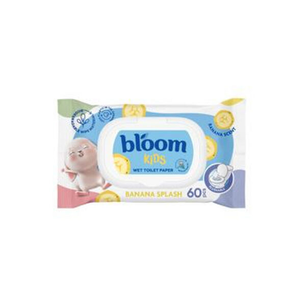 Niisked laste wc paber / tualettpaberid Bloom KIDS 6x60tk (1tk-1,95eur) banaanilõhnaline