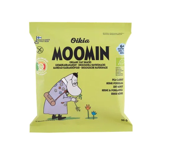 Moomin Oikia Muumi ökoloogiline kaerakrõps herne ja porgandiga 35g 6+kuust Gluteeni- ja laktoosivabad