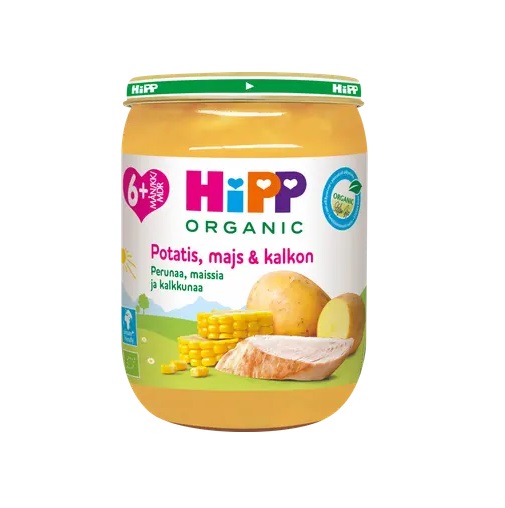 HIPP HIPP PÜREE KARTUL-MAIS-KALKUN ÖKO 3x190g 6.kuust (1purk-1,95eur)