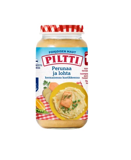 Piltti kartul ja lõhe kreemjas kastmes 3x250g 1-3 aastasele (1purk-2,30eur)