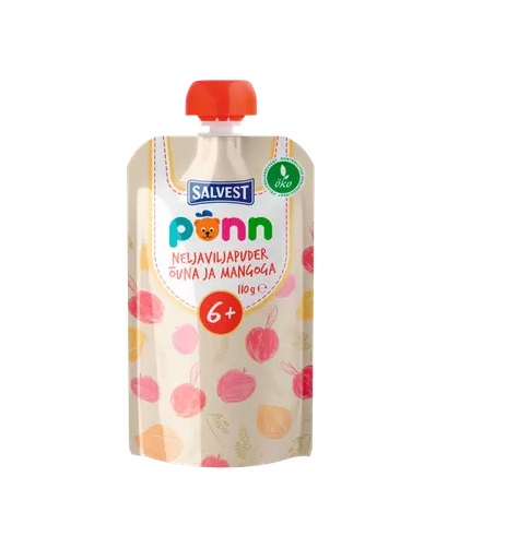 Salvest Põnn  öko neljaviljapuder õun-mango 3x110g 6+ (1tuub-1,82eur)