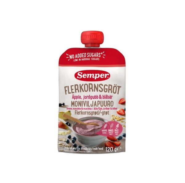 Semper mitmeviljapuder õuna, maasika ja mustika, 8kuust 3x120g  (1tuub-2,65eur)