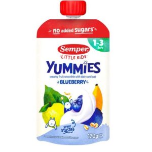 Yummies Õuna,banaani,mustika,kaera ja jogurtipüree 1+aastast 3x120ml SEMPER (1tuub-1,79eur)