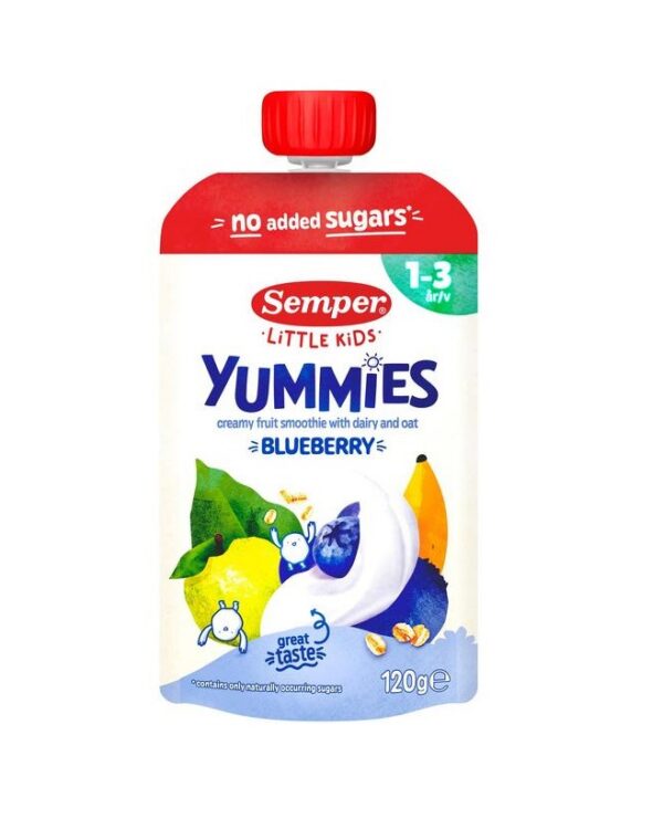 Yummies Õuna,banaani,mustika,kaera ja jogurtipüree 1+aastast 3x120ml SEMPER (1tuub-1,79eur)