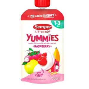 Yummies Õuna,banaani,vaarika,kaera ja jogurtipüree 1+aastast 3x120ml SEMPER (1tuub-1,79eur)