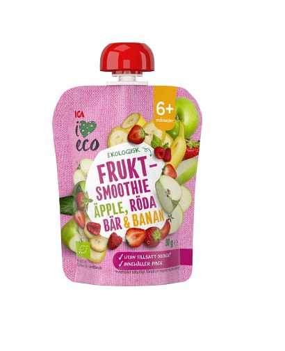ICA I Love Eco Puuviljasmuuti Õuna,maasika,vaarika,banaani 90g  6+kuust