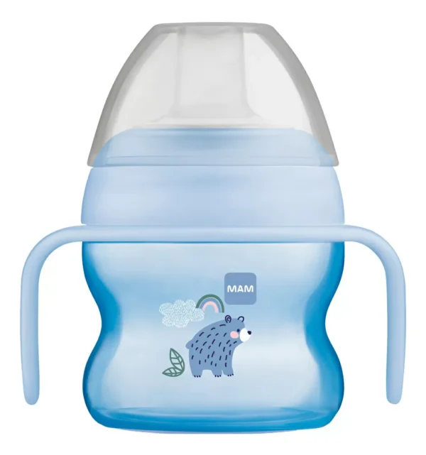 MAM Starter Cup 150ml joogitass sangadega 4+kuud alates,tilkumiskindel,sinine mõmmiga