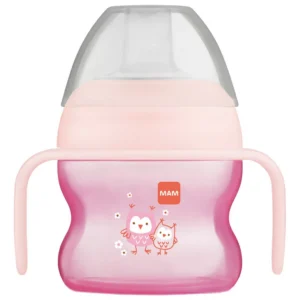 MAM Starter Cup 150ml joogitass sangadega 4+kuud alates,tilkumiskindel,roosa öökullidega