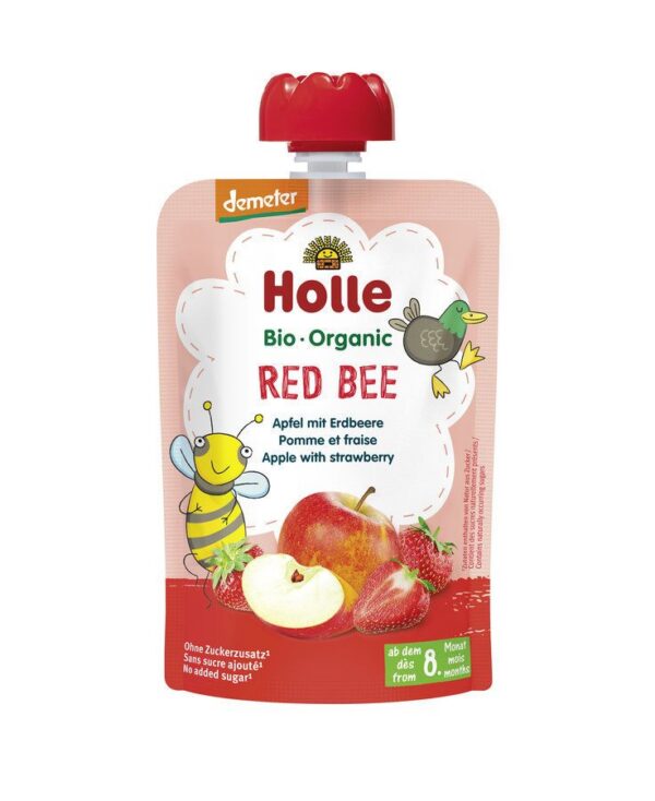 Õunapüree maasikatega Holle 6×100 g, alates 8-elukuust (1tuub-1,69eur)  RED BEE