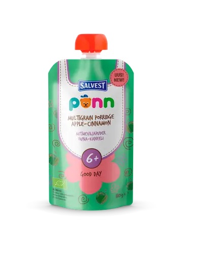 Salvest Põnn Ökoloogiline Mitmeviljapuder õuna-kaneeli HEAD PÄEVA 6+kuust  3x110g  (1tuub-1,92eur)