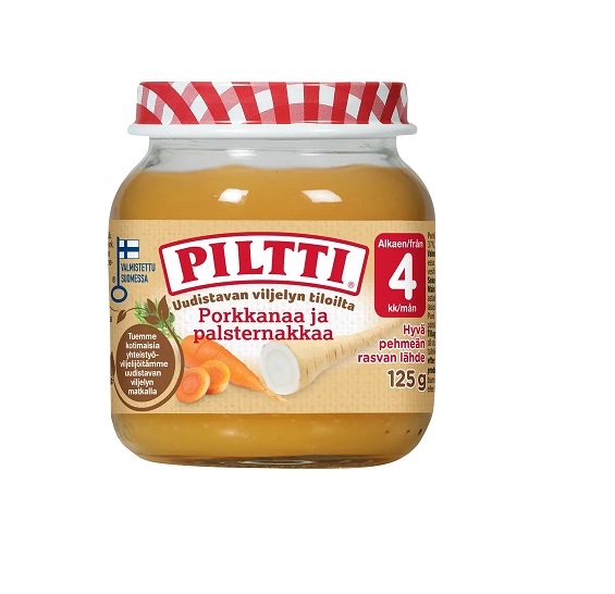 Piltti lastetoit porgand pastinaagiga 3x125g 4.kuust (1purk-0,99eur)