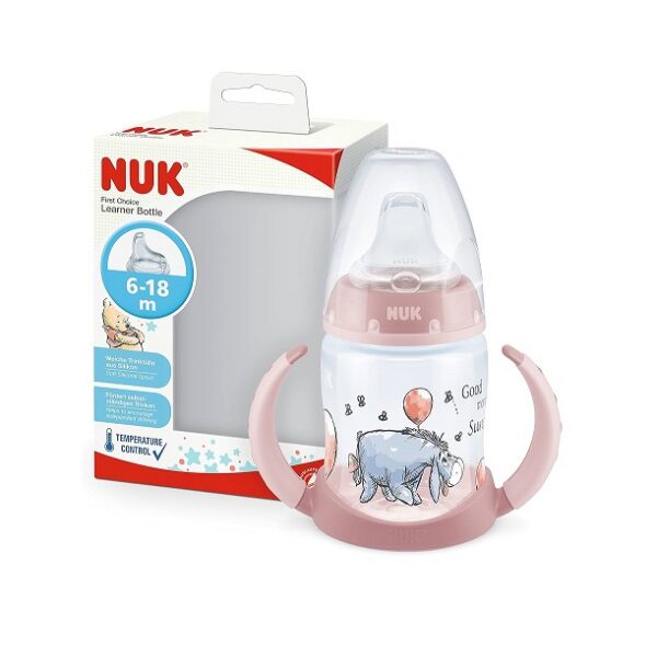 ÕPPIMISPUDEL/Learner bottle NUK 150ML SANGADEGA ,temperatuurikontrolliga Disney Winnie  the Pooh roosa 6-18kuud