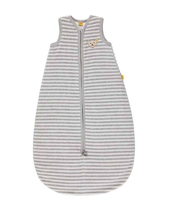 STEIFF® magamiskott, klassikaline pehmest veluurist magamiskott helehall/valge triip 110cm Mõmmi