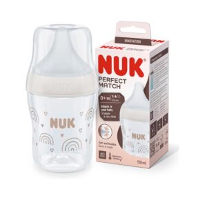 Nuk FC lutipudel 150ml 0-6kuud S silikoonist lutiga PERFECT MATCH Rainbow,temperatuuri kontrolliga