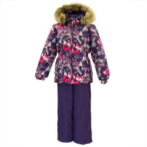 Tüdrukute komplekt 41950030 WONDER, 81873-tumelilla mustriga/tumelilla Huppa (116cm)