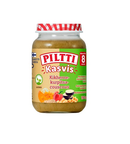 Piltti Piltti köögiviljade, kikerherne-kõrvitsa-kuskussi beebitoit 8+kuud 3x190g Orgaaniline(1purk-2,45eur)