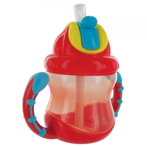 Nüby Flip-n Sip kõrrega pudel,sangadega 270ML 12+kuud PUNANE