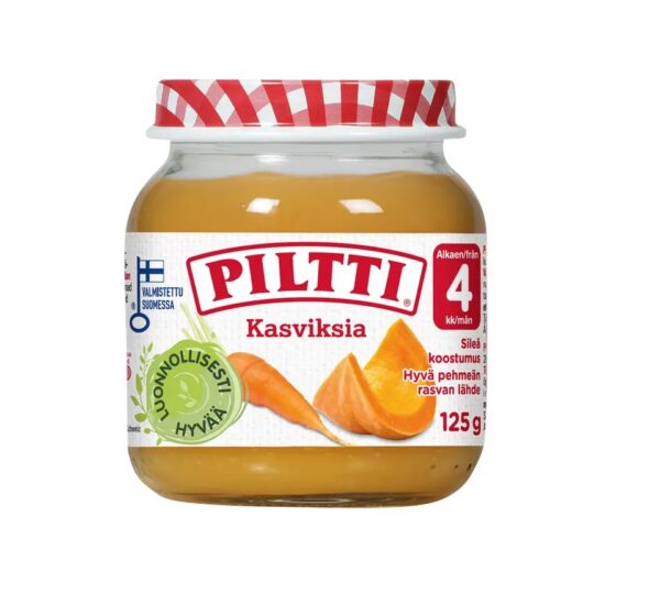 Piltti lastetoit porgand kõrvitsaga 3x125g 4.kuust (1purk-0,99eur)