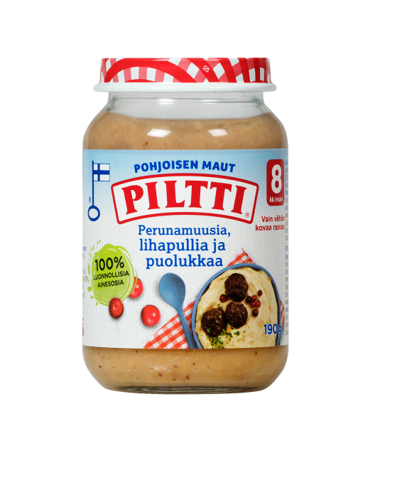 Piltti kartulipüree pohlade ja lihapallidega 3x190g, alates 8-elukuust (1purk-2,23eur)