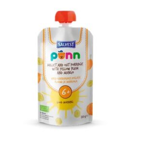Salvest Põnn Ökoloogiline Hirsi-kaerapuder kollase ploomi ja mangoga TERE HOMMIKUST 6-elukuust 3x110g (1purk-1,82eur)