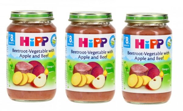 HIPP peedi-juurviljapüree õuna ja loomalihaga ÖKO 3x220g 8.kuust Hipp (1puek-2,75eur)