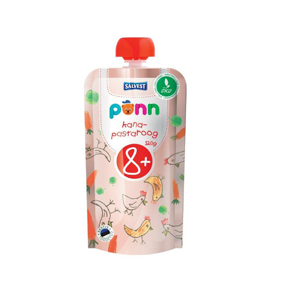 Salvest Põnn Ökoloogiline Põnn kana-pastaroog 3x120g 8+ (1tuub-2,22eur)