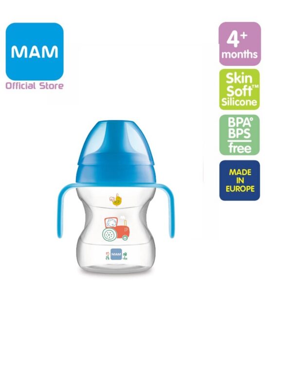 MAM Learn To Drink Cup 190ml joogitass sangadega 6+kuud alates,tilkumiskindel,sinine Traktoriga